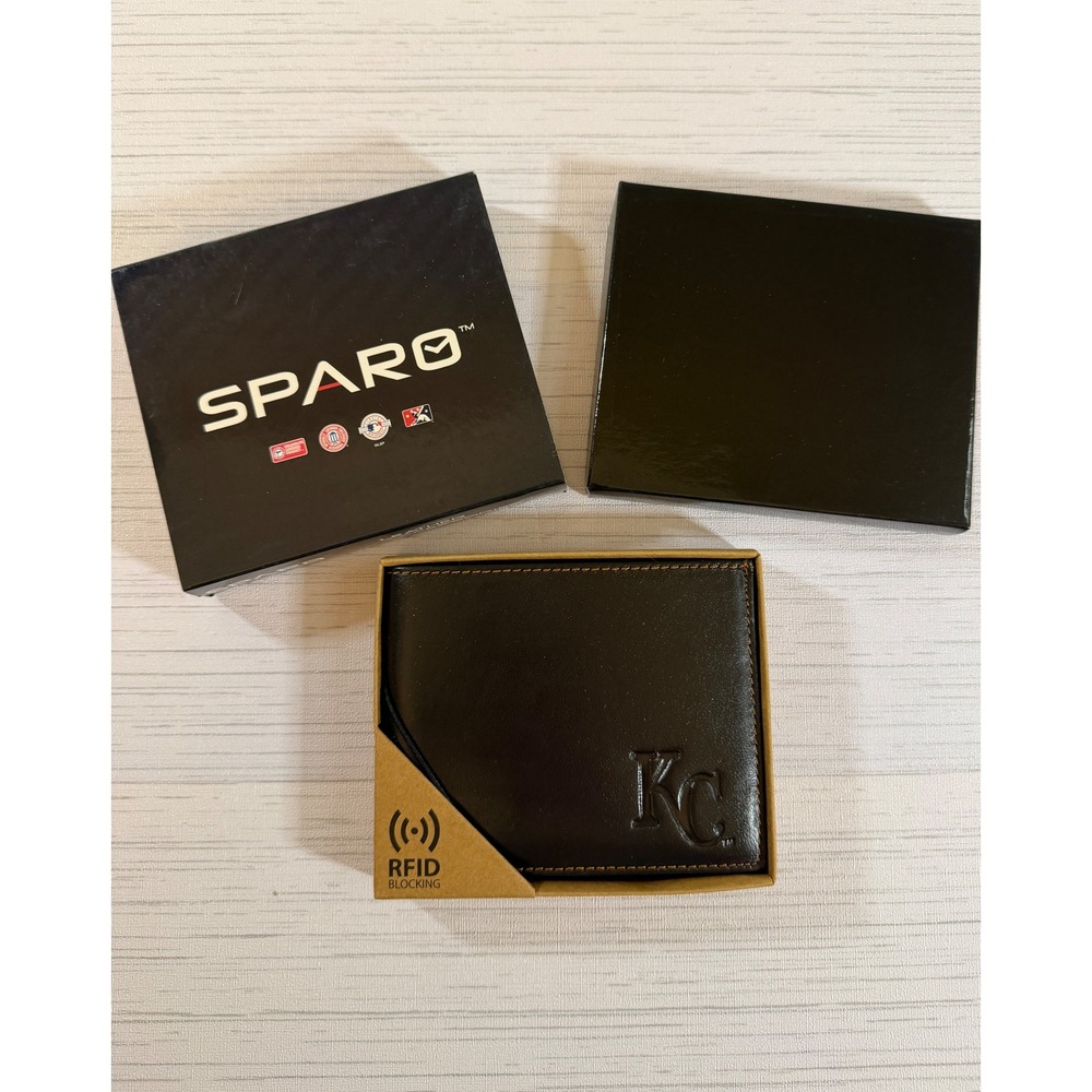 Kansas City Royals Sparo Mens Brown Leather RFID Bifold Wallet MLB KC Logo